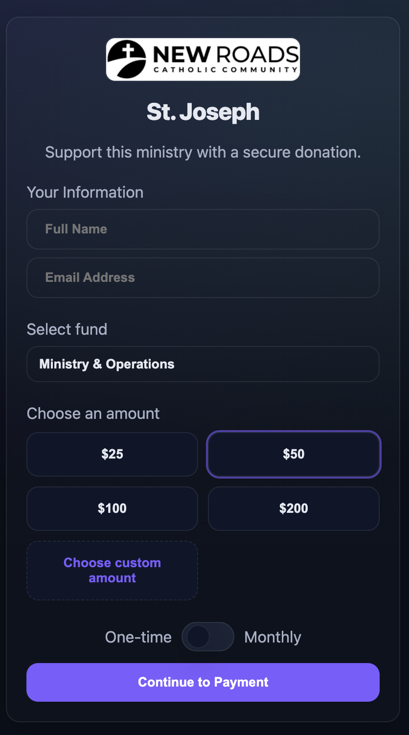 Kind Offering donation page